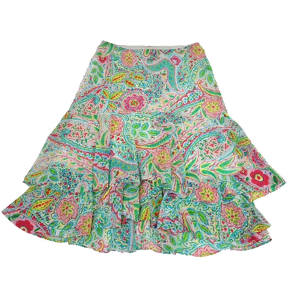 Y2K‎ Colorful Paisley Tiered Skirt American Living S Flouncy Floral Fairy Core - Picture 2 of 15